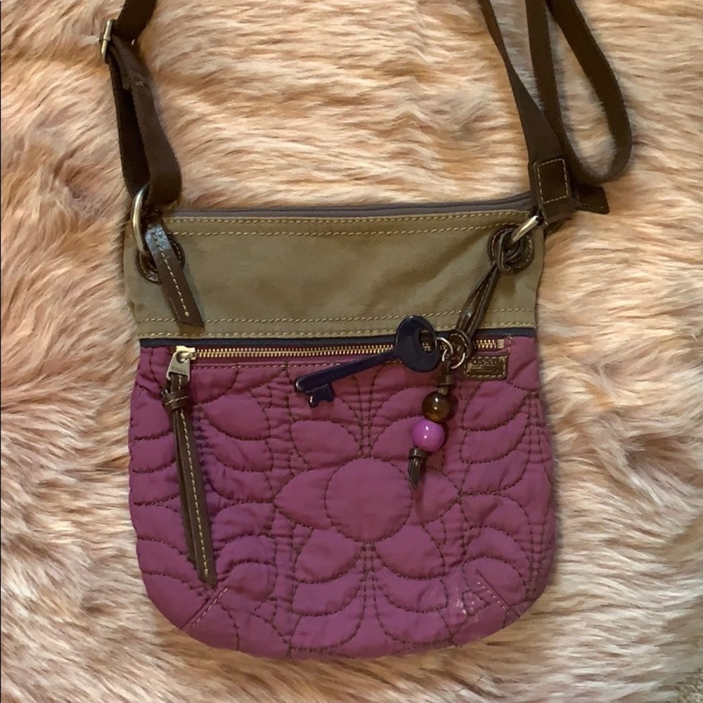 Fossil Key-Per Purple Quilted Canvas Crossbody